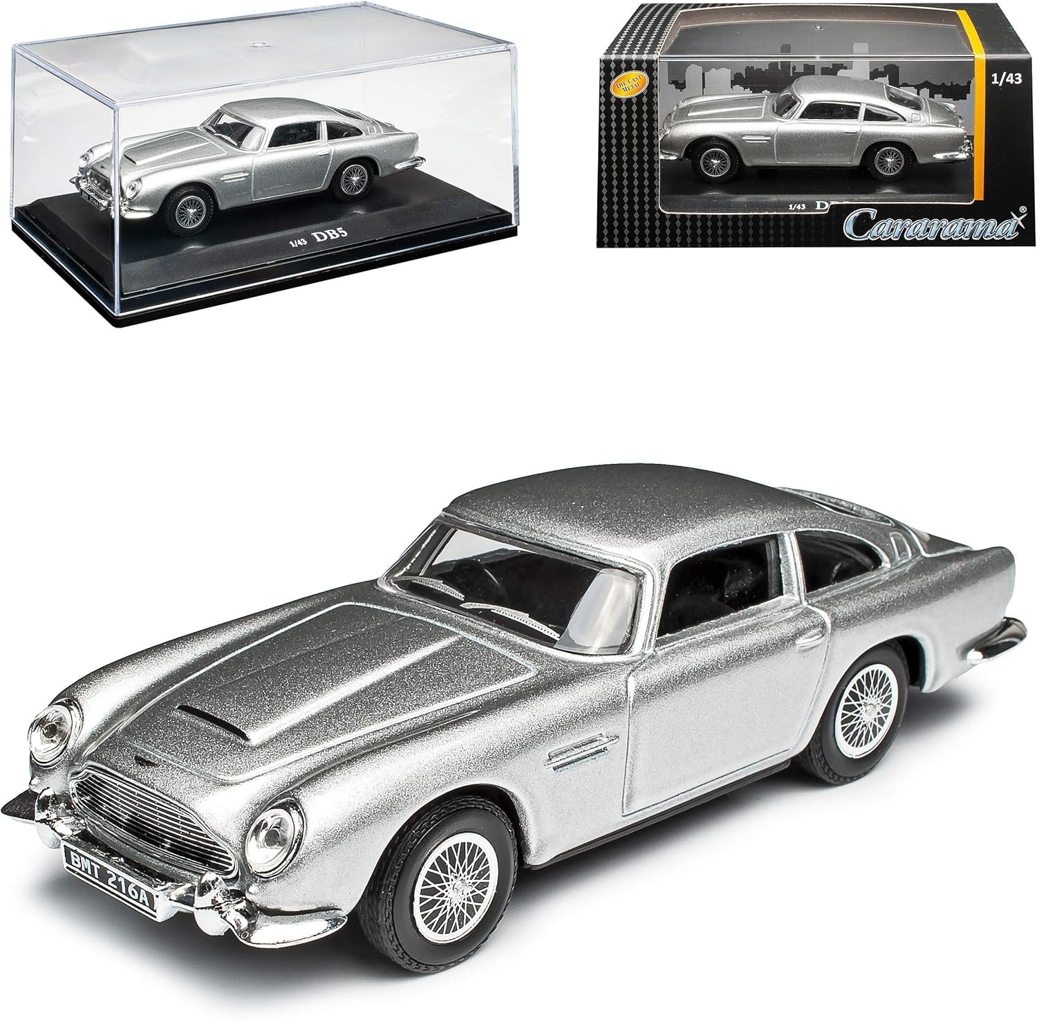 CAR 4-16540 1:43 DB5 Coupe Silver James Bond 007 Goldfinger 1963-1965 with Base and Display Case 1/43 Model Car