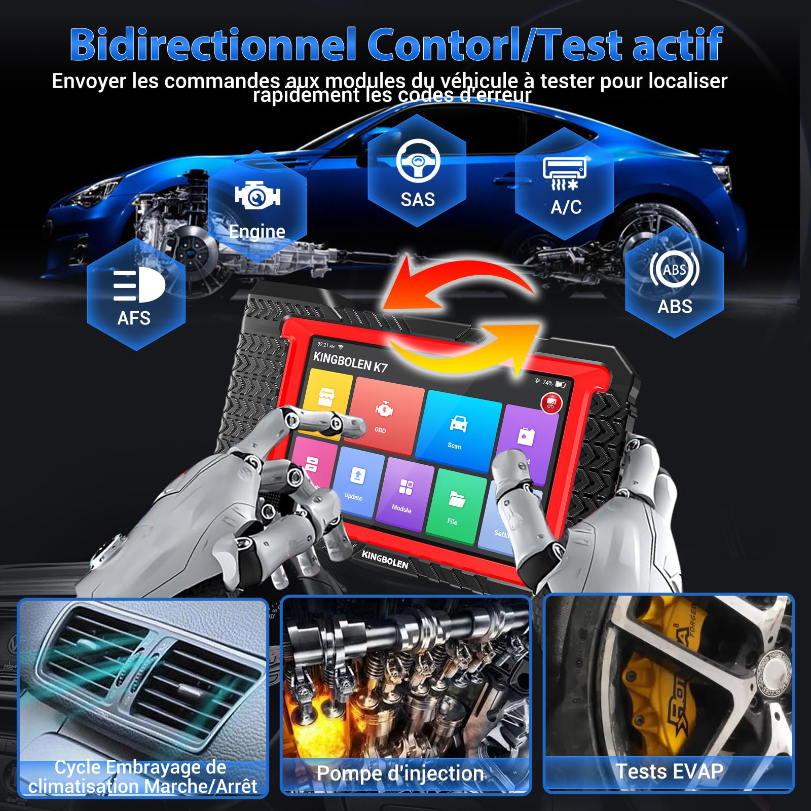 KINGBOLEN K7 Valise de Diagnostic Auto OBD II en français avec mises à Jour gratuites à Vie, 31 Services, bidirectionnels, Codage ECU- Outil incontournable pour Les mécaniciens et Amateurs Voitures