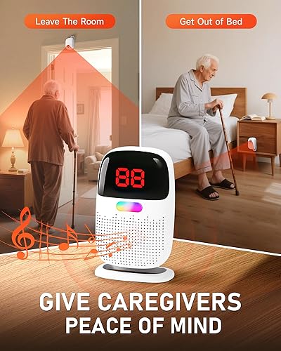 Miniatura 2 de Alarmas de cama para pacientes ancianos con demencia  Pantalla digital de identificación con sensor y buscapersonas con clip, rango inalámbrico de