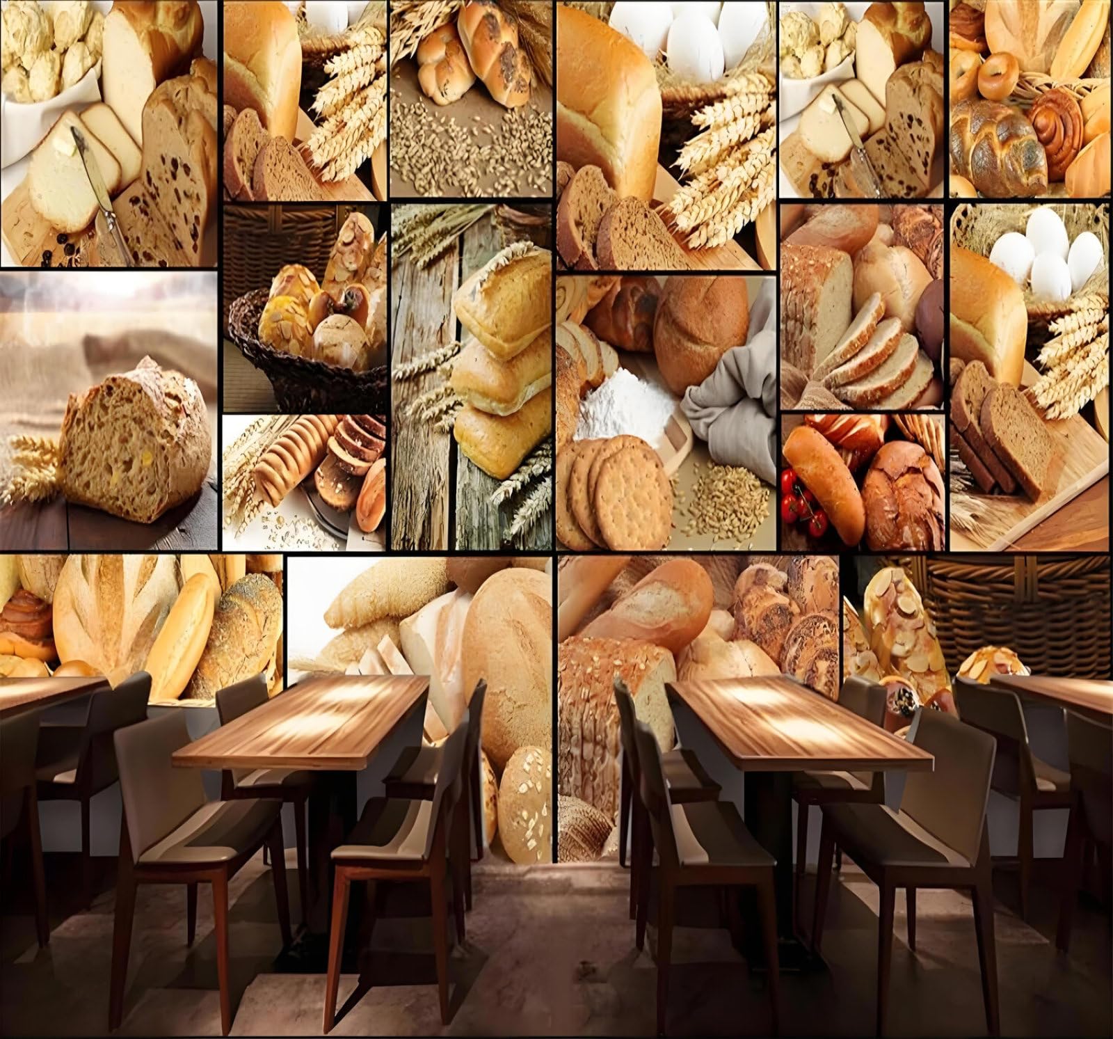 Pane Prodotti Da Forno Caffetteria Tè Al Latte Pasticceria Arte Moderna Carta Da Parati 3D Seta Pregiata Testurizzata Ideale Per La Camera Letto Del Soggiorno-250cm×170cm
