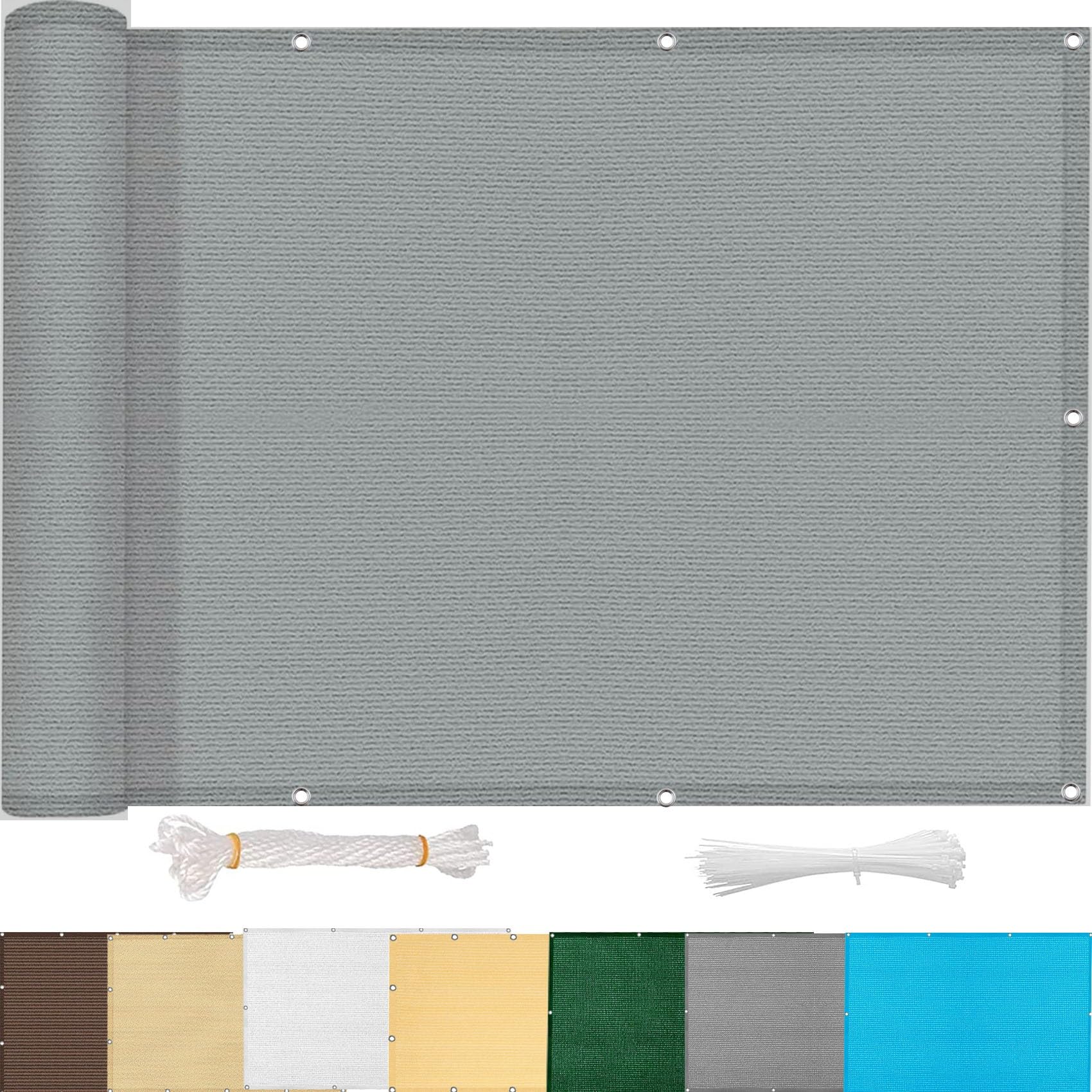 Voile d'ombrage rectangulaire 7x9m gris pour protection UV et brise-vue de jardin