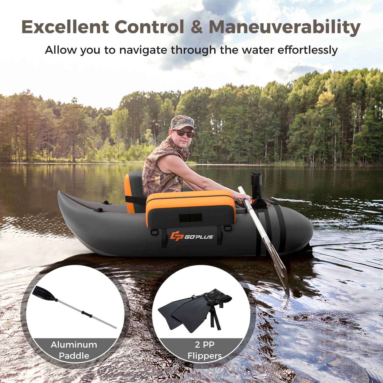 FANTASK Barca gonfiabile gonfiabile, barca da pesca con pompa, pagaia, cinghie, Bellyboat per adulti, portata 150 kg, 135 x 109 x 54 cm