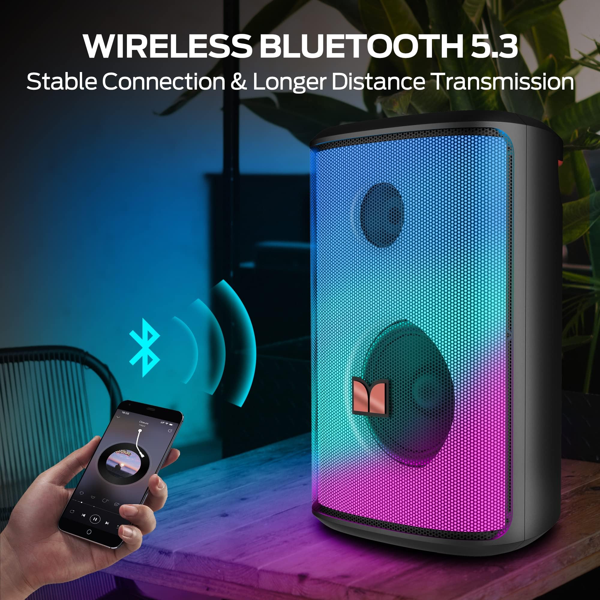 Monster Speaker Bluetooth Speaker Loud, 120W Peak Portable Speaker with Powerful Sound and Heavy Bass, Full-Screen Colorful Lights, 24H Playtime, AUX, USB Playback, Waterproof — view 7