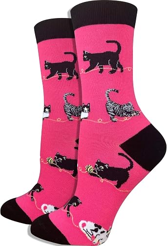 Womens Premium Comfort Animal Socks Cats Pink 4-10