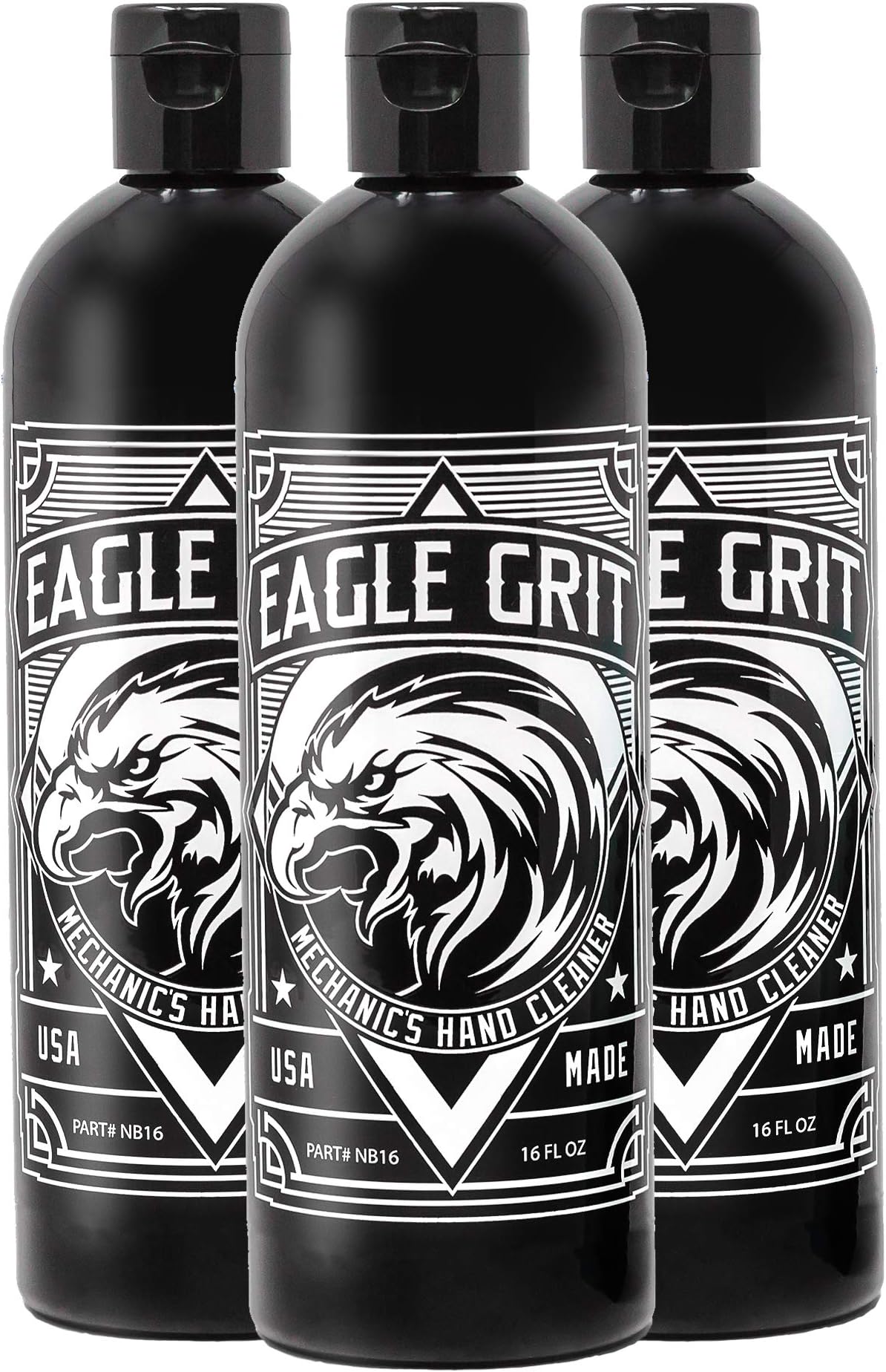 Eagle Grit Heavy Duty Industrial Hand Cleaner – USA Made Mechanic Soap – Silica-Based, Solvent-Free Hand Degreaser – Removes Grease, Oil, Paint, & More – Moisturizing, Drain & Eco-Friendly – 3 x 16 Oz
