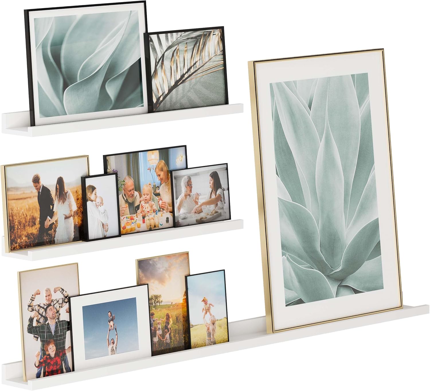 Wallniture Denver Multi Size 48"-24"-24" Floating Shelves for Picture Frames Collage Wall Decor, Living Room Picture Ledge Shelf Set, Wall Shelves for Bedroom, Office Set of 3 White