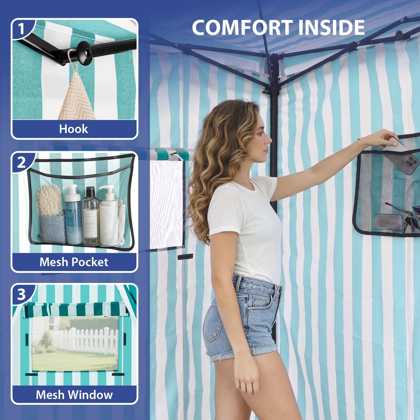 EAGLE PEAK Flex - Tettoia pop-up ultra compatta, 1,2 x 1,2 m, riparo dal sole, spogliatoio, baldacchino portatile per piscina, servizi fotografici alla moda o campeggio, bianco/azzurro