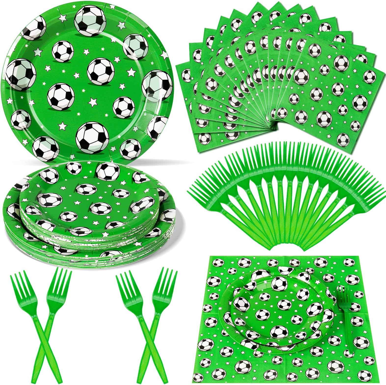 Nkaiso Football Theme Kids Birthday Party Plates Set, 96 Pieces, Includes Paper Plates Napkins Cutlery, 24 Guests