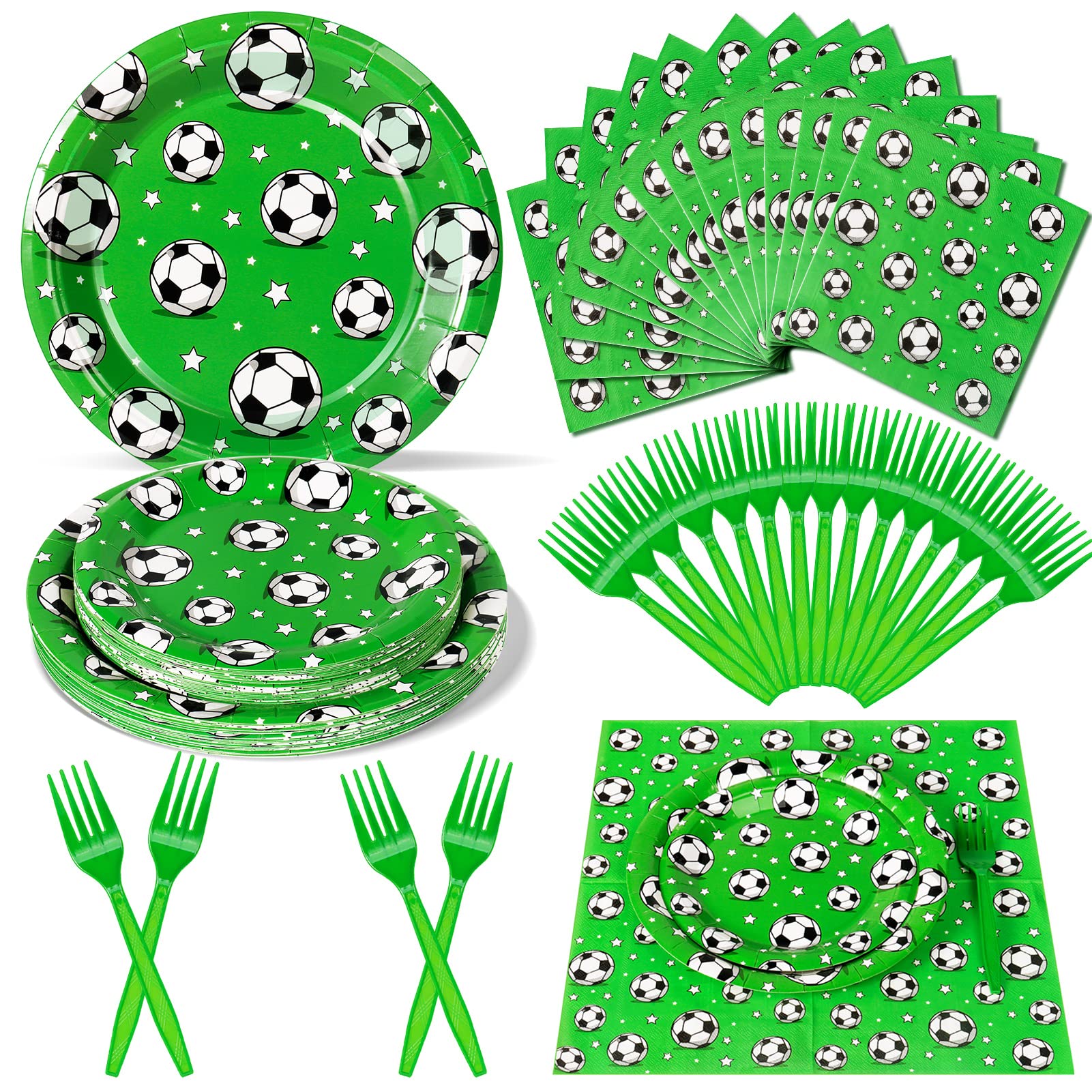 Nkaiso Football Theme Kids Birthday Party Plates Set, 96 Pieces, Includes Paper Plates Napkins Cutlery, 24 Guests