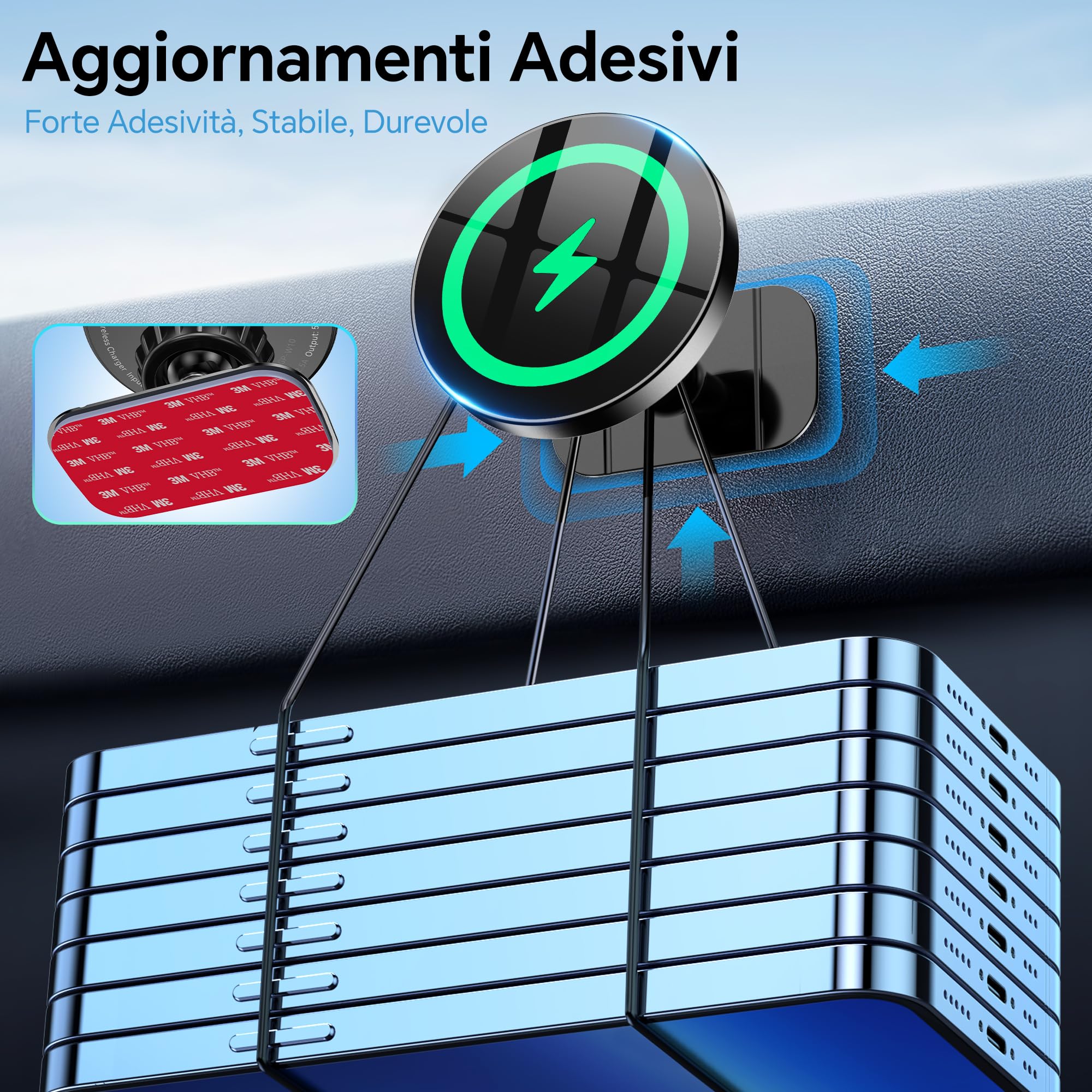 Coolpow Caricatore Wireless Auto per MagSafe【15W Ricarica Rapida】 Magnetico Porta Cellulare Auto【Mani Libere】 Regolabile 360° Caricatore Supporto Magnetico Telefono Auto per iPhone 17 16 15 14 13 12