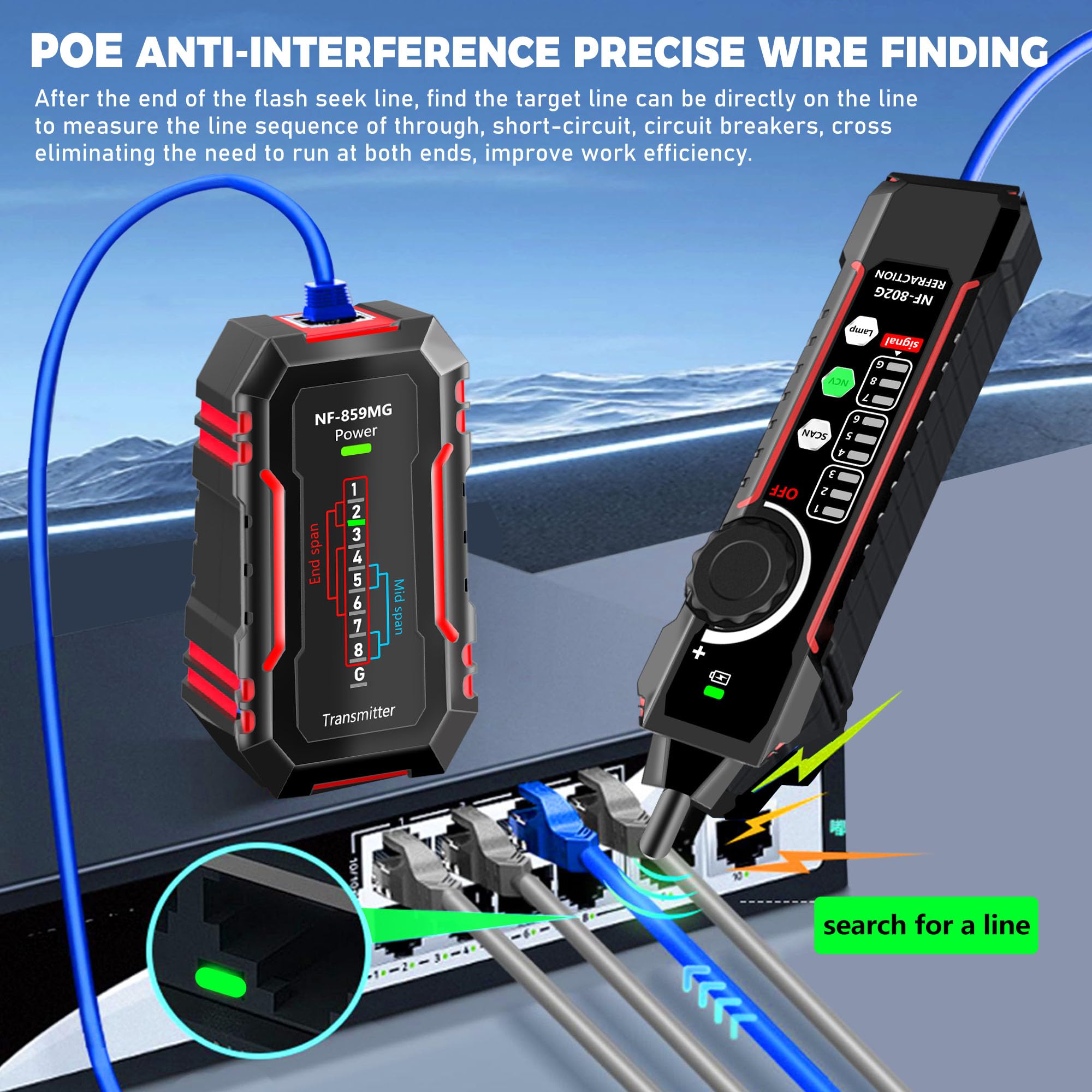 Testeur de câble Ethernet, testeur de câble réseau, RJ45/RJ11/Cat5/Cat6