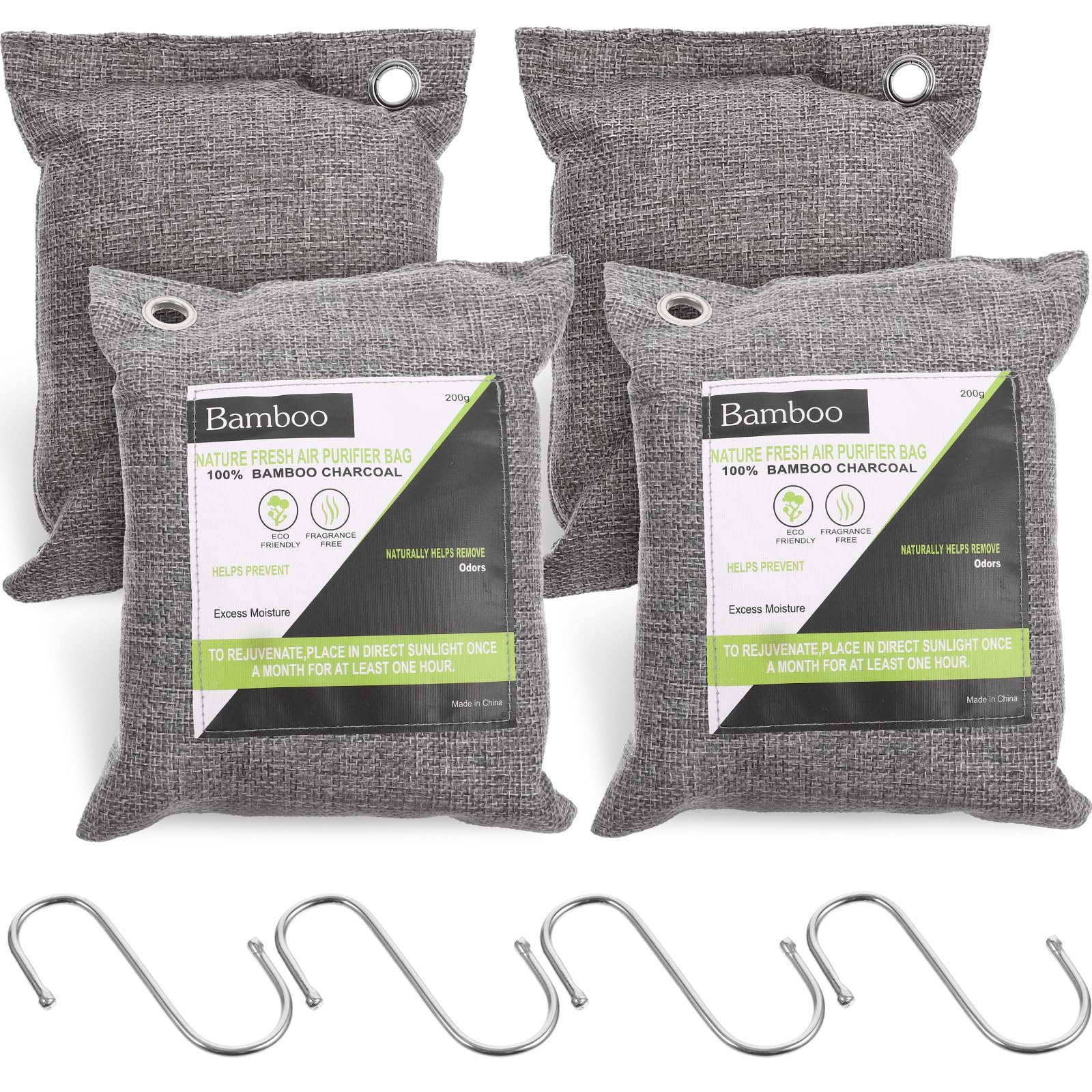 Sacchetti di Carbone Attivo la Purificazione Dell'aria Domestica, da 4 Pezzi Non Tessuto, Assorbi Odori e Umidità per Casa e Ufficio
