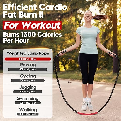 Miniatura 6 de Cuerda de saltar, cuerda de saltar pesada de 3 libras, 4 libras, 5 libras para fitness, cuerdas de salto de ejercicio pesado de 9.8 pies, cuerda de