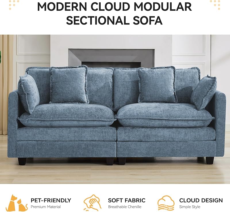 76'' Cloud Deep Seat Loveseat, Modular Sofa for Living Room, Blue image 6