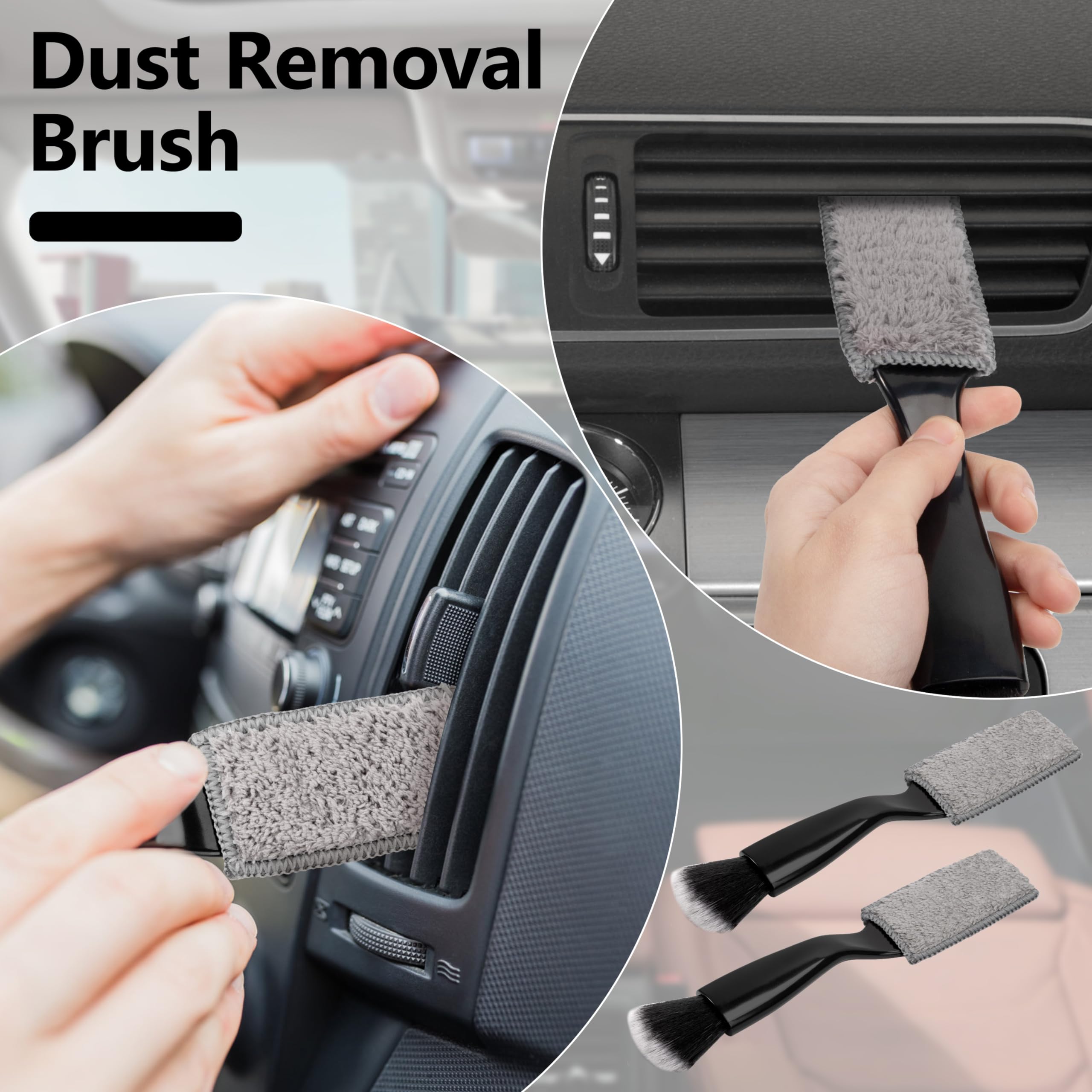 ESEWALAS Spazzola Per Pulizia Auto 2 In 1, A Doppia Testa (panno E Spazzola), Manico Ergonomico, Setole Morbide, Ideale Per Interni Auto, Prese D'aria E Tastiere