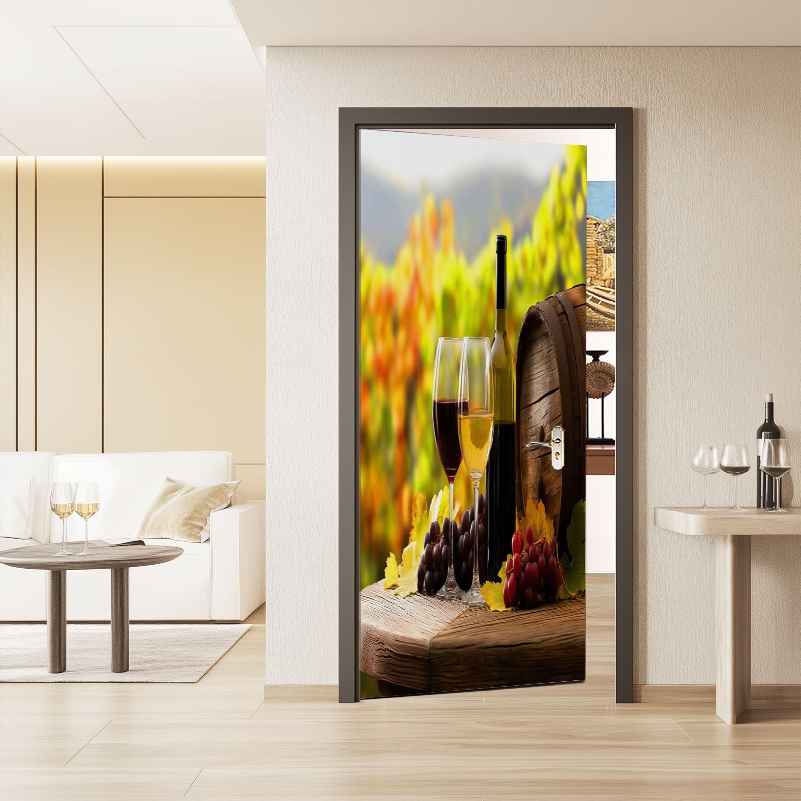 Realismus naklejka na drzwi, beczki wina, winogrona, tapeta na drzwi dla dzieci, do sypialni, 95 x 215 cm (szer. x wys.) naklejka na ścianę, fototapeta, dekoracja pokoju dla dzieci, dekoracja domu