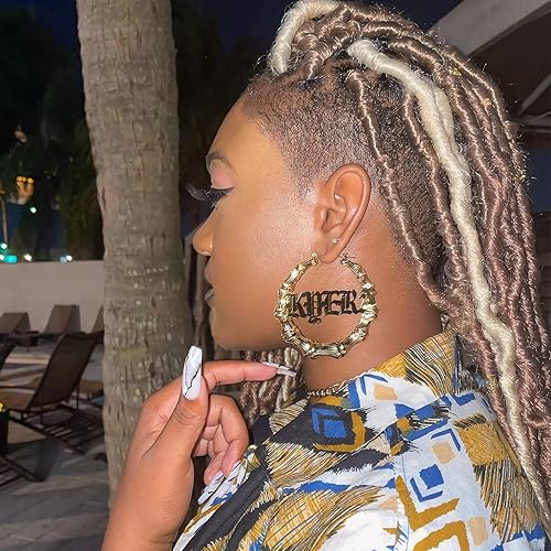 Miniatura 4 de Personalized Large Hoop Bamboo Earrings Custom Name For Women, Earrings Girls Bamboo Earrings Women Jewelry, Birthday Mother's Day Graduation