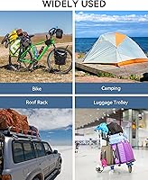 Vista 15 de Cuerdas elásticas, 80 pulgadas, para exteriores, resistencia máxima a la rotura de 190 libras, negras, con mosquetones, para portaequipajes, carga