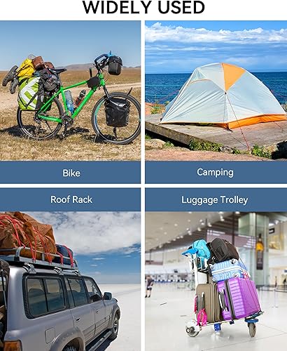 Miniatura 15 de Cuerdas elásticas, 24 pulgadas, para exteriores, resistencia máxima a la rotura de 190 libras, negras, con mosquetones, para portaequipajes, carga