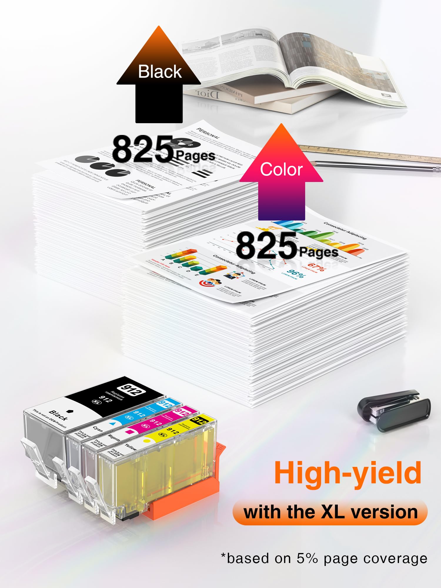 Kuva Cartucce d'inchiostro 912XL Alta Capacità Compatibili - Sostituzione per 912XL BCMY Adatte per OffceJet 8012/8014/ 8015/8017 OffceJet Pro series 8022/8023/ 8024/8025 (4 Pacchetti)