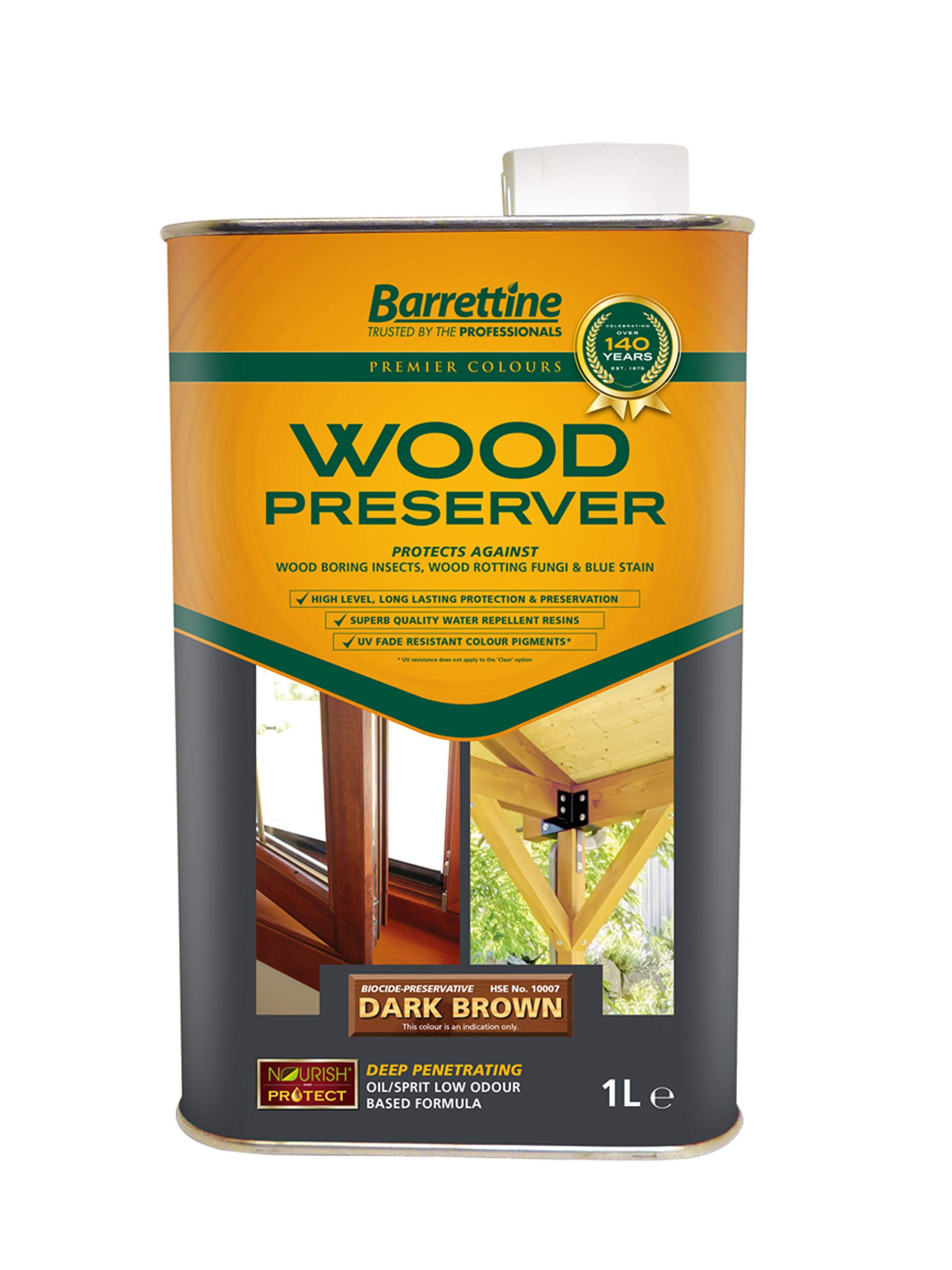 Barrettine Wood,Brown 4 X 1L Wood Preserver Dark Brown Premier Wood Preserver Stain Treatment Protection Exterior