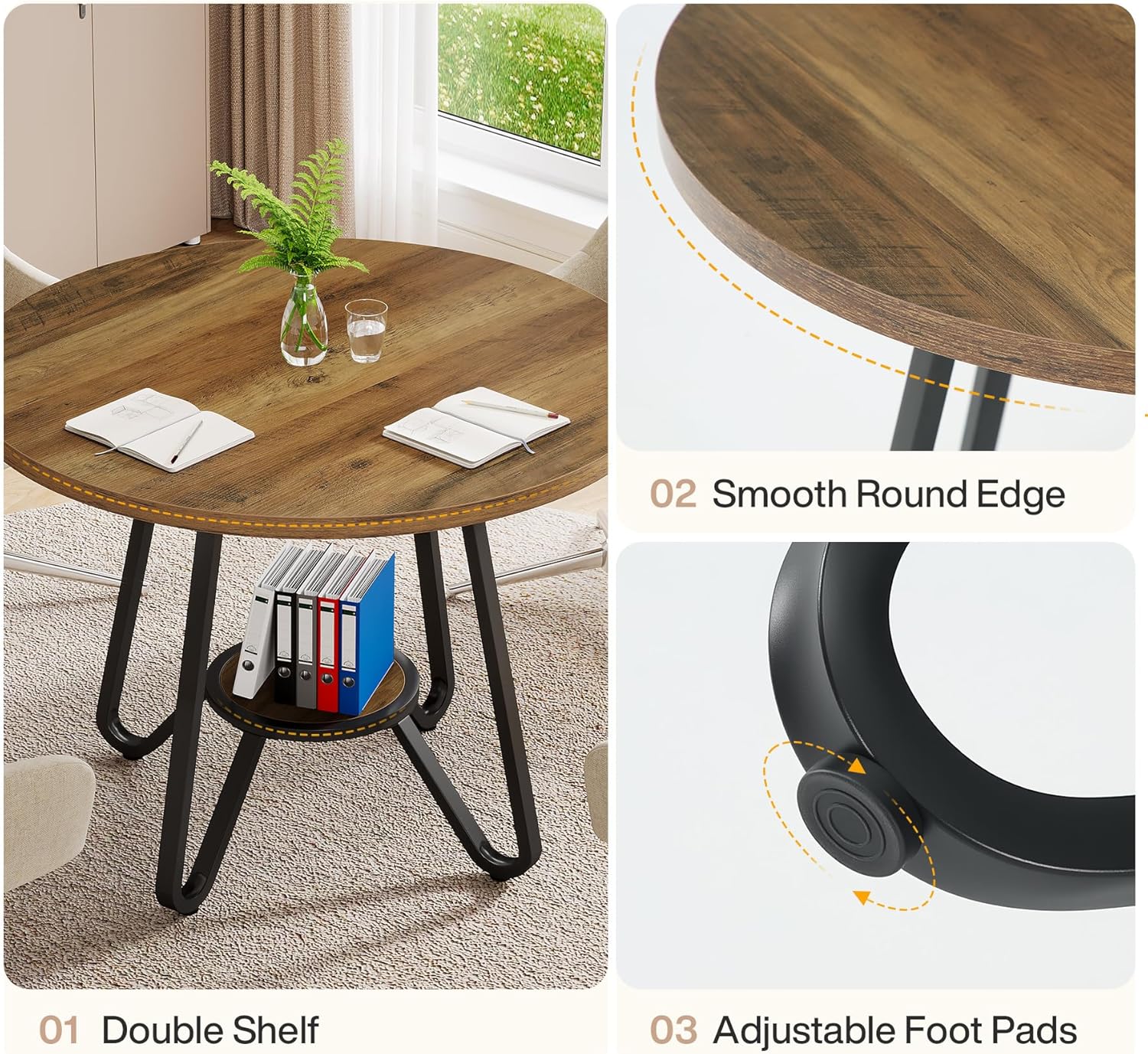 Tribesigns 31.5" Round Wooden Conference Table, Small Meeting Table for 4 People, Compact Office Table for Small Spaces, 31.5" W x 31.5" D x 29.5" H