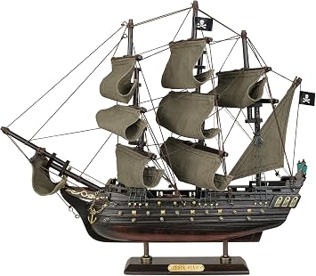 SAILINGSTORY Wooden Pirate Ship Model Black Pearl Sailing Ship Decor 15" Distressed Sails