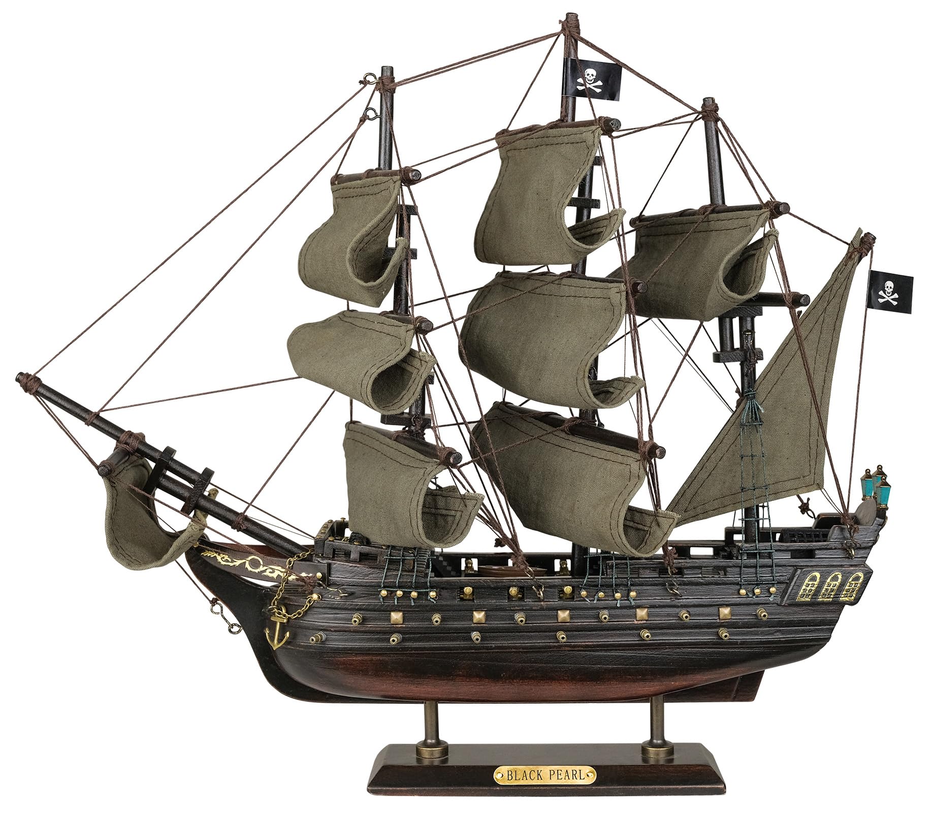 SAILINGSTORY Wooden Pirate Ship Model Black Pearl Sailing Ship Decor 15" Distressed Sails