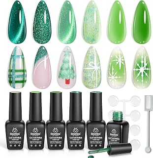 beetles Gel Polish Christmas Green Gel Nail Polish Set 6 Colors Cat Eye Jelly Glitter for Salon Manicure Nail Art DIY at Home UV LED Needed Gifts for Women Girls Enchanted Forest