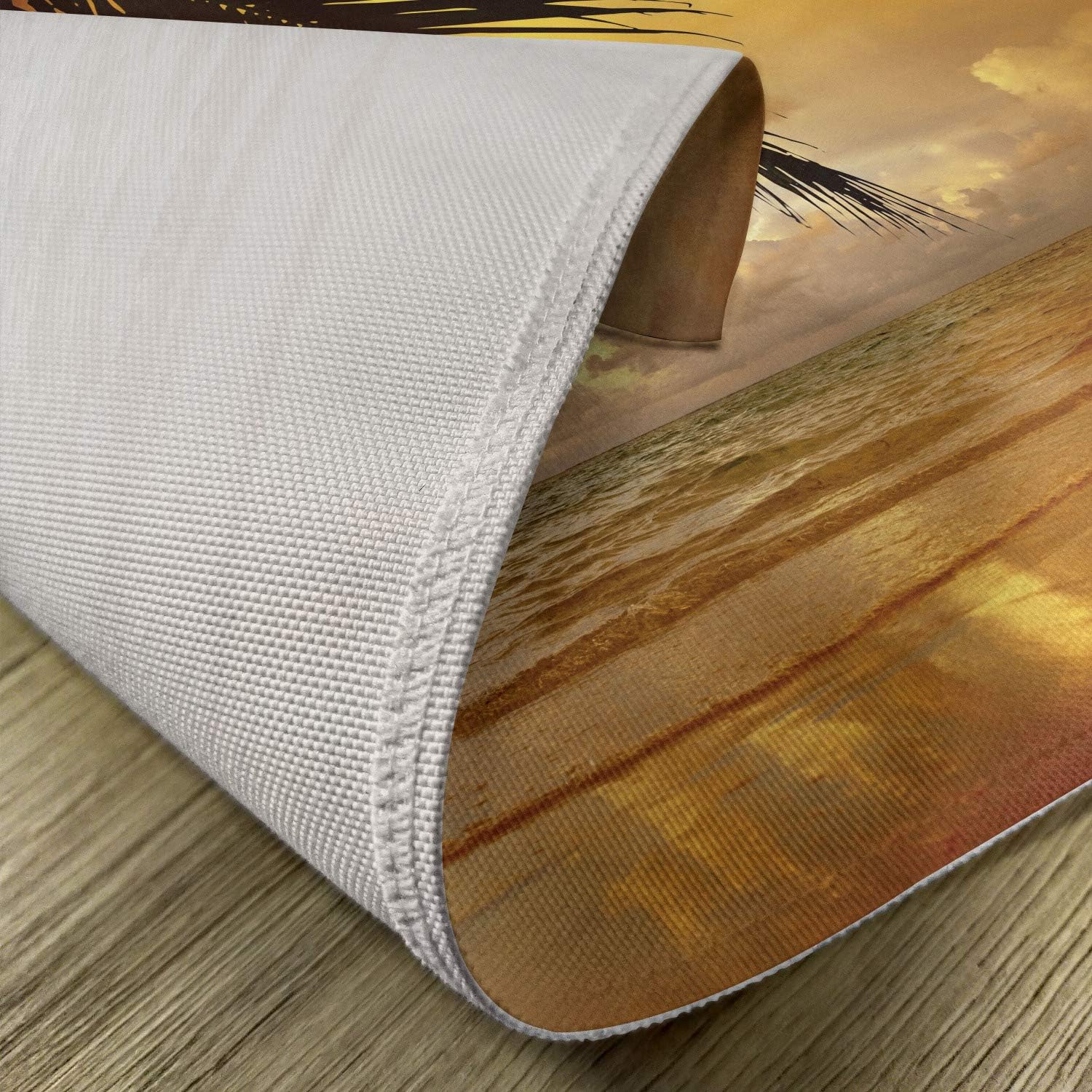 Ambesonne Ocean Place Mats Set of 4, Sunset on The Beach of Caribbean Sea Waves Coast with Palm Tree, Washable Fabric Placemats for Dining Table, Standard Size, Blue Orange