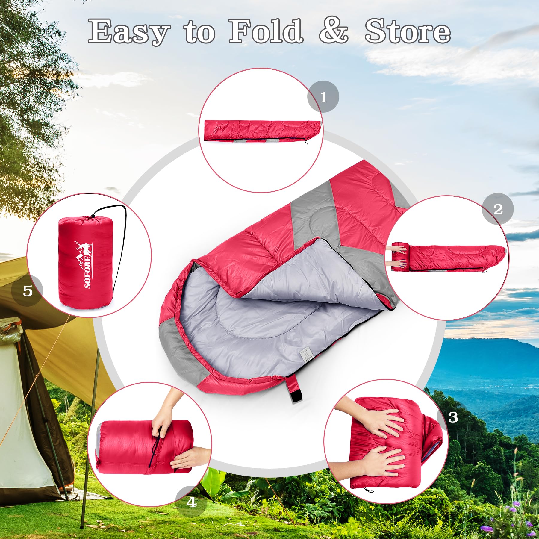 Zusentee Sacchi a Pelo Invernale per Adulti e Bambini, -8°C-15°C Sacco a Pelo 4 Stagioni in Resistenti Impermeabile Ultraleggero Portatile Busta Rettangolare per Campeggio Escursionismo