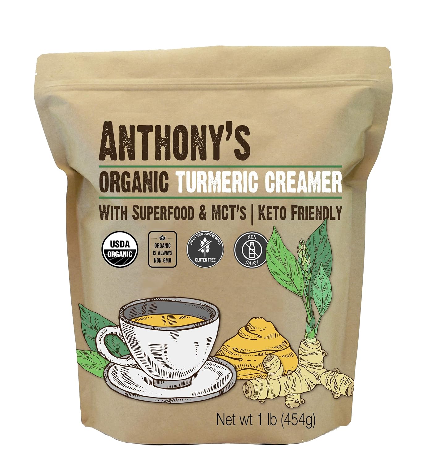 Anthony's Organic Turmeric Creamer, 1 lb, Superfood
