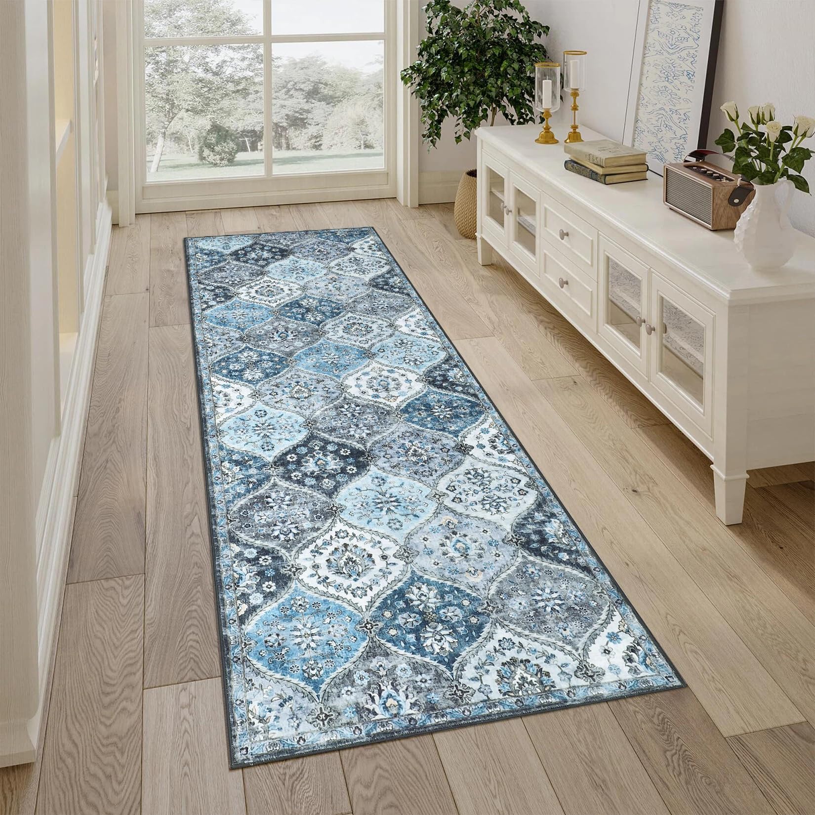 LuxFocus Washable Hallway Runner 60x230 cm Vintage Non Slip Grey Blue โ image 1