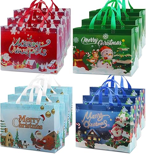 MATONELL 12 bolsas de Navidad grandes para regalo de Navidad con asas, bolsas reutilizables de Navidad no tejidas, bolsas de compras para