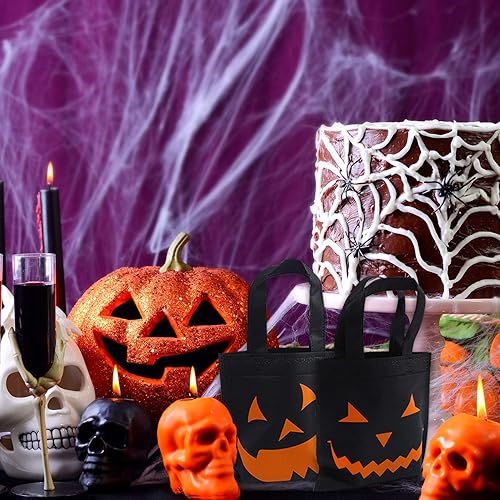 Miniatura 6 de Elcoho Paquete de 30 bolsas no tejidas de Halloween para pedir dulces o trucos, bolsas de calabaza, bolsas de regalo con asas, recuerdos de fiesta,