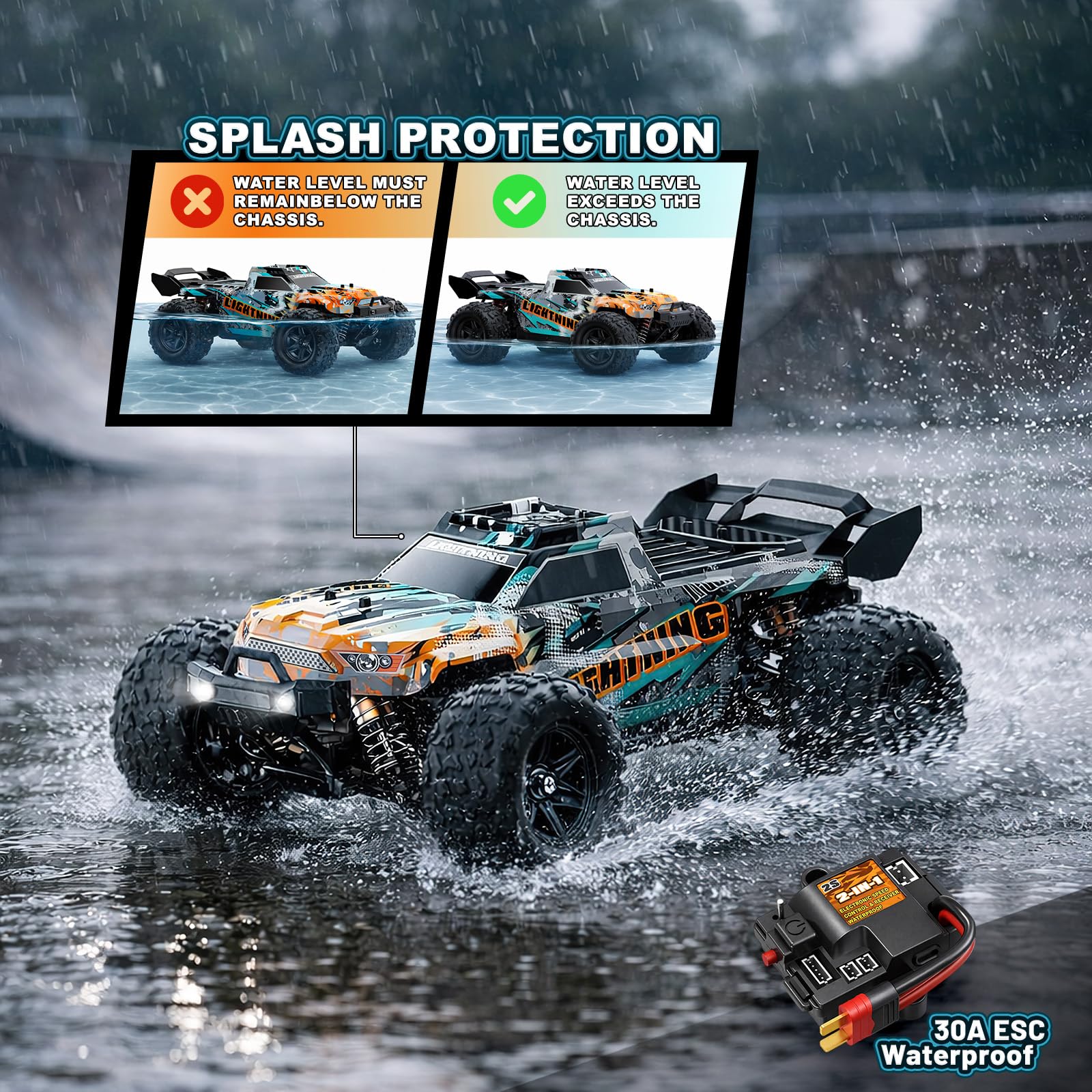 Ferngesteuertes Auto Erwachsene &Jungen 1:18 4WD Monstertruck Ferngesteuert Offroad 40 km/h mit 2 7,4V-1300mAh-Akkus, 2 Karosserien, RC Auto tolles Geschenk für Outdoor-Spaß ab 8 Jahre