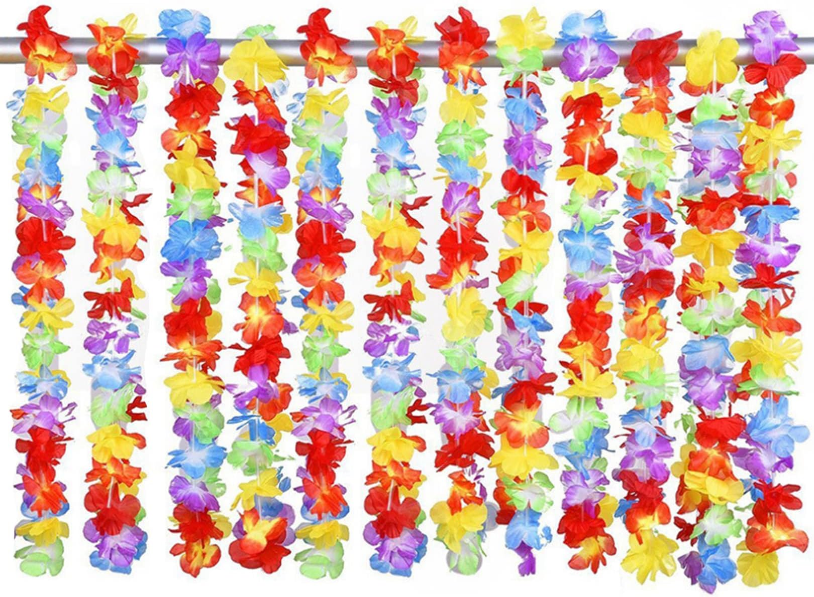 Hawaiian Garland,12pcs Hawaiian Fancy Dress Hawaiian Flower Lei Luau Hawaiian Garlands Necklaces for Tropical Hawaiian Party Decorations Beach Theme Party Supplies for Adults Kids