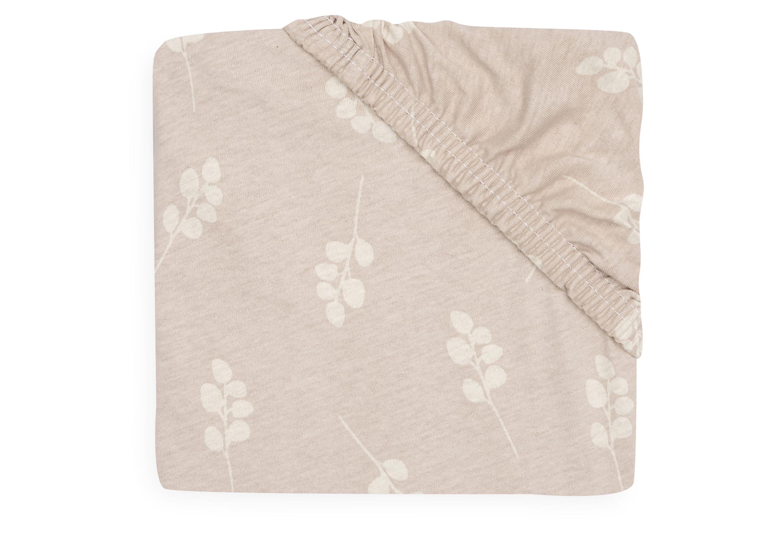 Jollein Jersey Fitted Sheet - Twig, Wild Rose - 70 x 140 cm - 100% Cotton - Fitted Sheet - Beige with Dusky Pink Branches