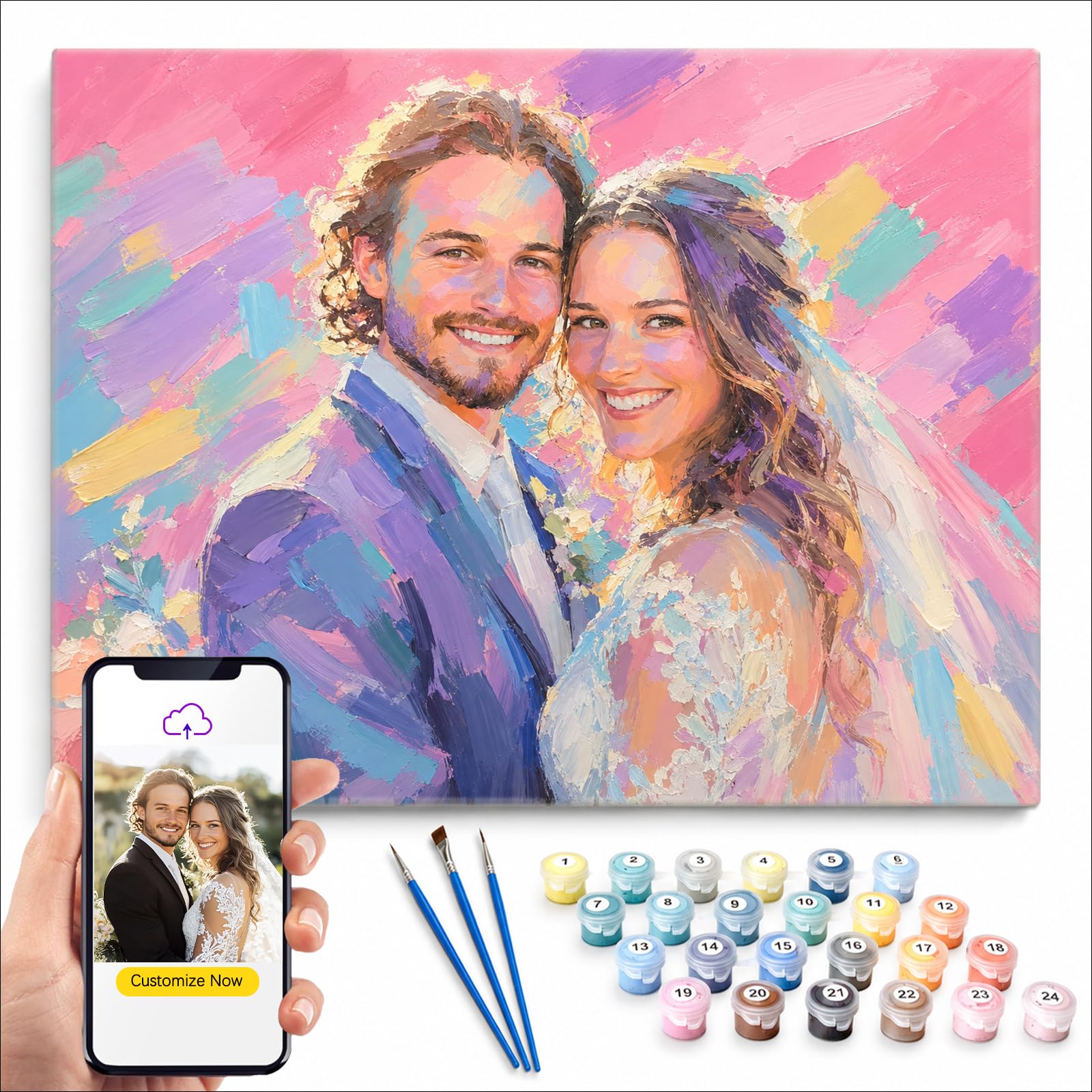 KURUMi Soft Pastel Style Custom Paint by Numbers from Photo, Personalised Paint by Numbers Kit for Adults, DIY Canvas Painting Gift for Family, Couples & Pets โ image 1