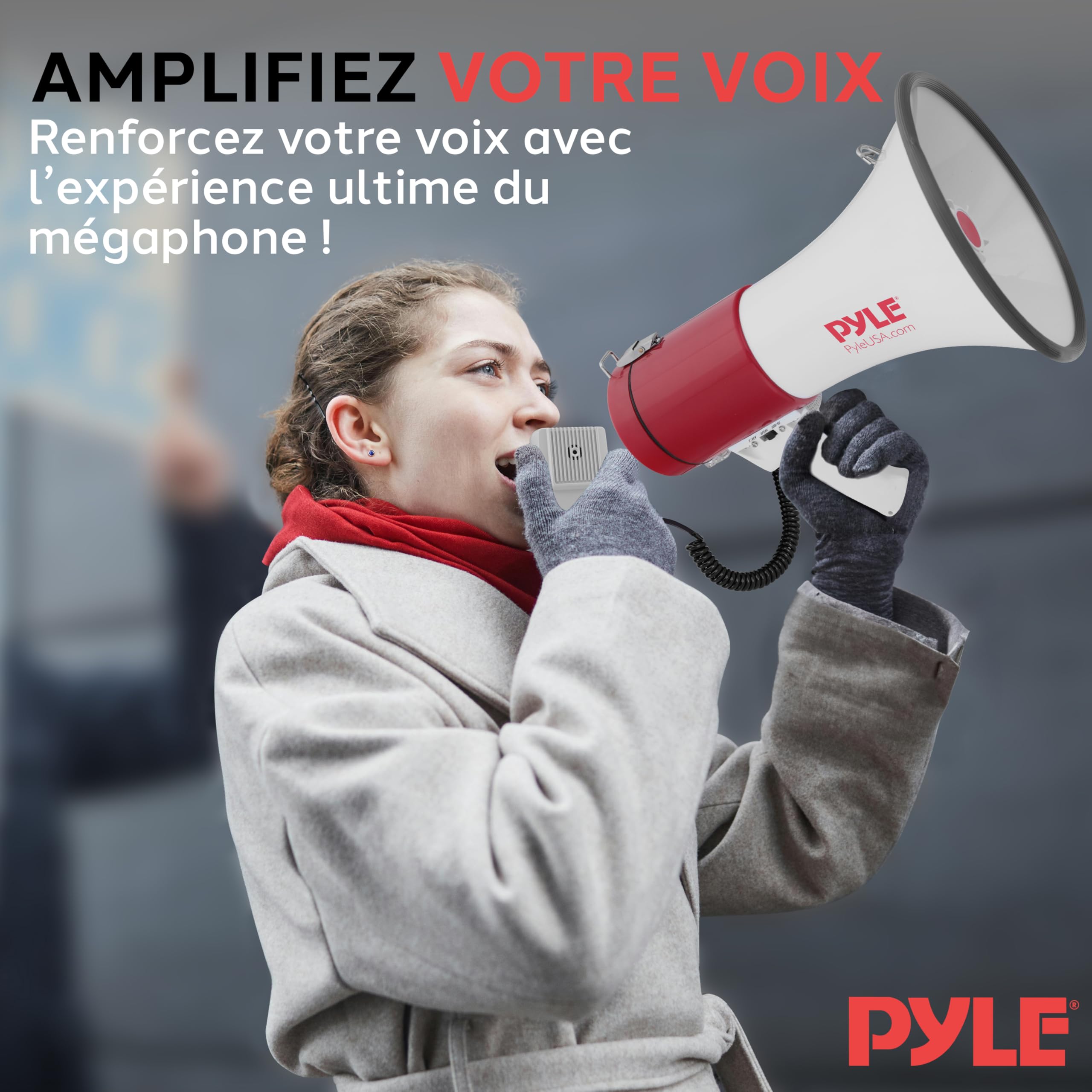 Pyle Mégaphone Porte-Voix 50W -Haut-Parleur Mégaphone avec Sirène Intégrée, Contrôle de Volume Réglable, Portée 1100 m –pour Événements Sportifs, Entraîneurs, Manifestations, Sécurité, Urgences