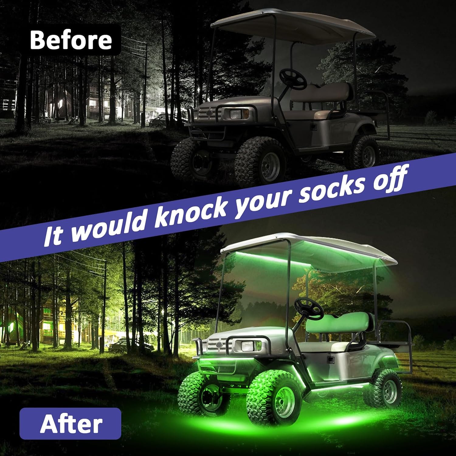 Roykaw Golf Cart LED Strip Lights, Underglow Neon Light Kit Compatible with EZGO/Club Car/Yamaha and Most Brands Golf Carts, Waterproof/LED Decorative Lights/Multi-Dynamic Modes, 14PCS