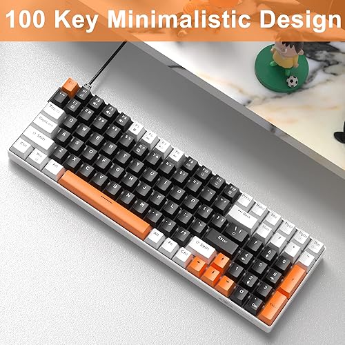 Miniatura 2 de Camiysn Teclado mecánico con cable para juegos, teclado compacto para juegos de 100 teclas con teclado numérico LED azul retroiluminado amarillo,