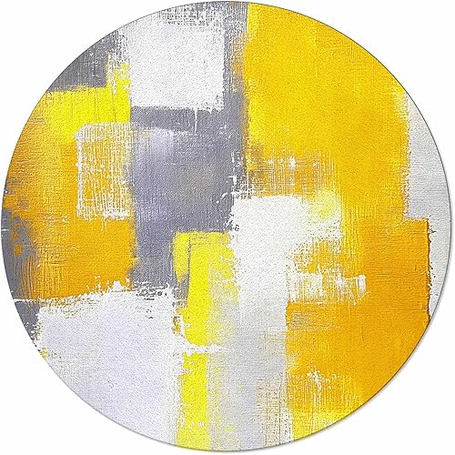 Libaoge Yellow Round Area Rug for Bedroom 4 ft Abstract Modern Contemporary Rug 