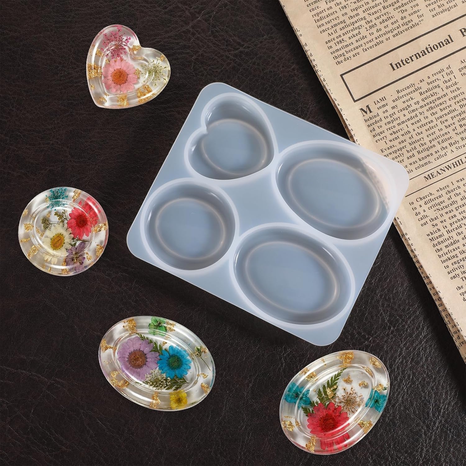Thumb Worry Stone Resin Silicone Molds Heart Round Oval Shapes for Stress Relax Pocket Stones Epoxy Resin Casting Mold for Men Women Anxiety Stress Relief Meditation Healing Reiki (4 Designs)