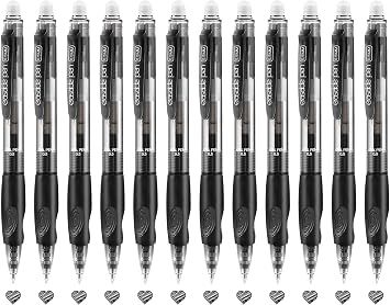 12 Pack Clicker Erasable Gel Pens, Fine Point 0.5mm, Black Ink with Eraser, Make Mistakes Disappear, Soft Grip for Students, Writing, Note Taking, School & Office Supplies