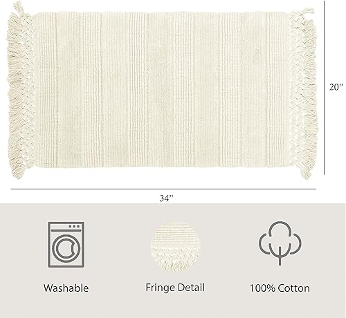 Miniatura 8 de French Connection Alfombra de baño  Tapetes de baño tejidos con flecos  100% algodón  Decoración de tapetes de baño Safira de primera calidad