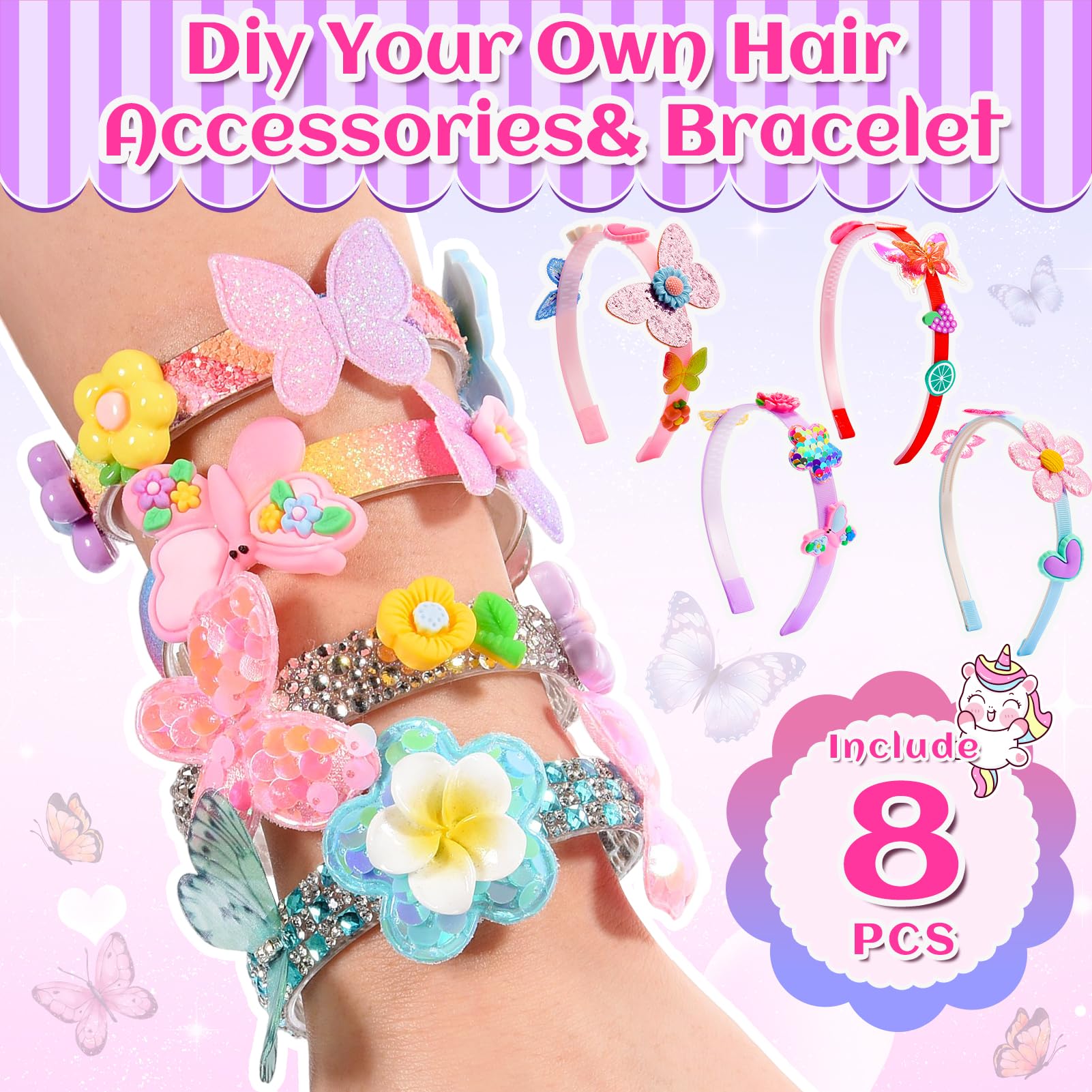 WootoyOutdoor Regalo Niña 3-12 Años, DIY Diademas Niña Kit para Hacer Pulseras Manualidades Niña 4-10 Años Juguete Niña 3-10 Años Accesorios pelo Niña Juguetes para Niñas Unicornios para Niñas