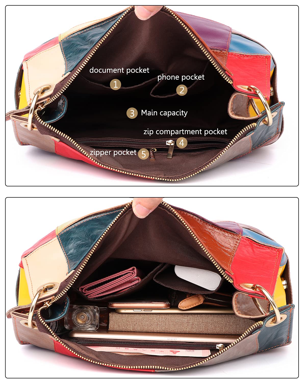 Bolso de mano multicolor al azar de las mujeres del bolso del bolso del bolso del hombro del diseño del empalme del bolso colorido del comprador de