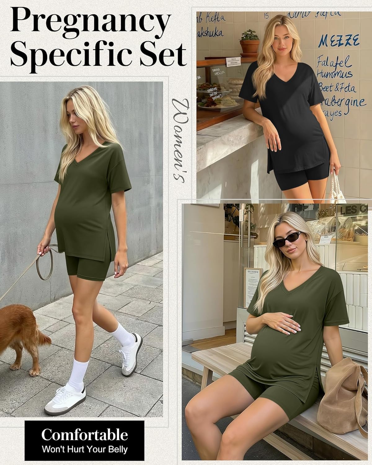 2 Pack Women's Maternity Pajama Set 2 Piece Outfits Side Split Short Sleeve Shirts Lounge Shorts Pregnancy Clothes
