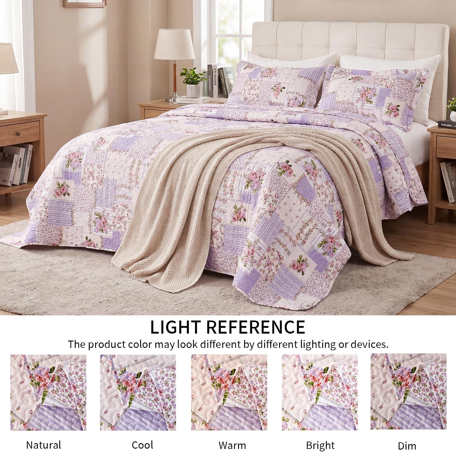 Soft Lightweight Breathable Quilted Bedspread Set, Twin Quilt Set 3 Piece Patchwork Polyester Coverlet All Season Bedding for Kids Dorm RV Guest Room